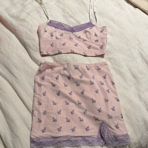 Edikted Pink and Purple Floral Skirt Set